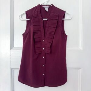 Sleeveless Burgundy Blouse with Ruffles